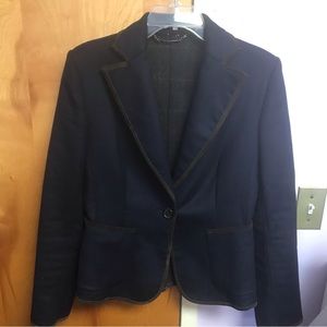 Les Copains Navy with brown trim Wool Angora Blend Jacket Blazer  sz